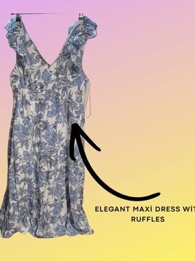 💙 Joie White & Blue Floral Maxi Dress | Ruffle Strap V-Neck Boho Summer Dress |